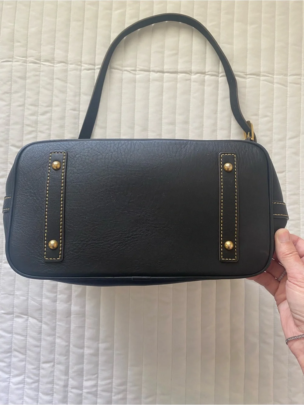 Dooney and Bourke Western Double Horseshoe Black Leather Domed Satchel